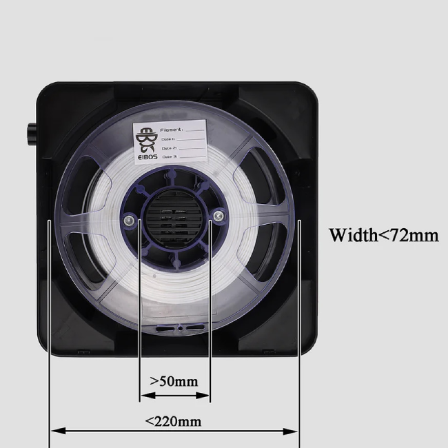 Dimensions of filament dryer Easdry, using a variety of materials